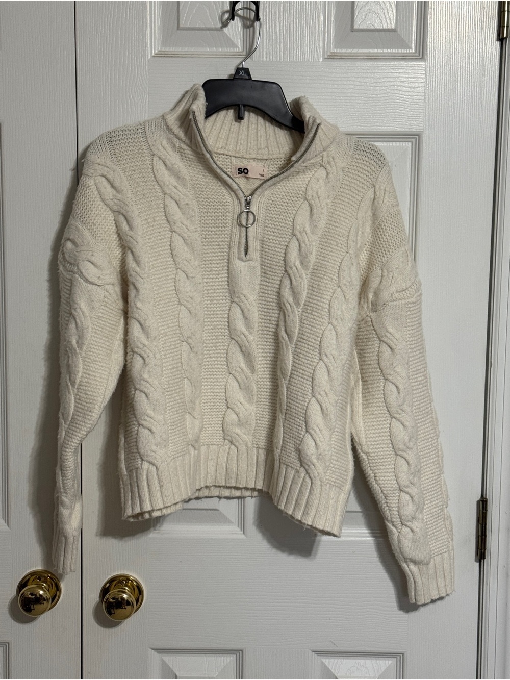 SO Cream Cable Knit Half Zip Sweater